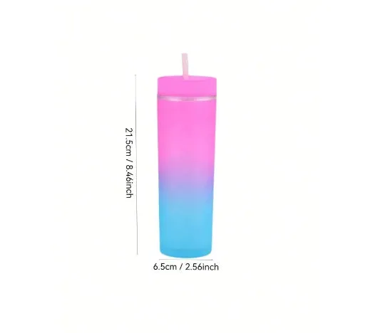 Rainbow Gradient Color Plastic Cup with Straw