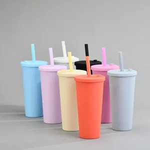 Reusable 650 ml Double Layer Insulated Boba Cup with Straw