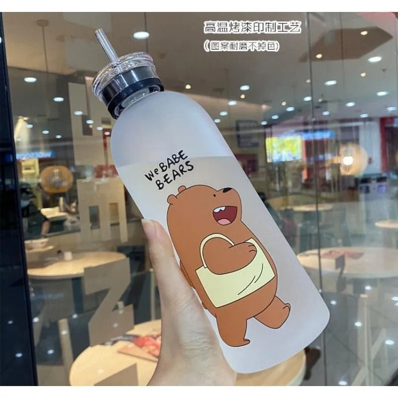 'We Bare Bears' Frosted Plastic Water Bottle with Straw