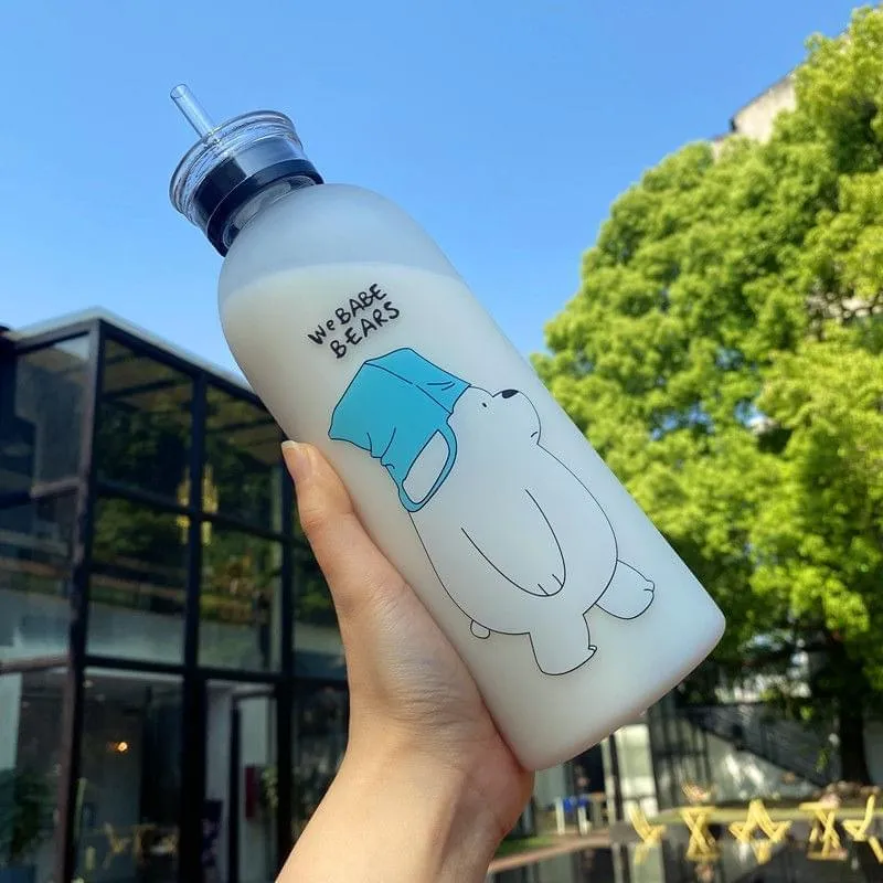 'We Bare Bears' Frosted Plastic Water Bottle with Straw