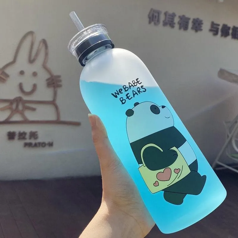 'We Bare Bears' Frosted Plastic Water Bottle with Straw